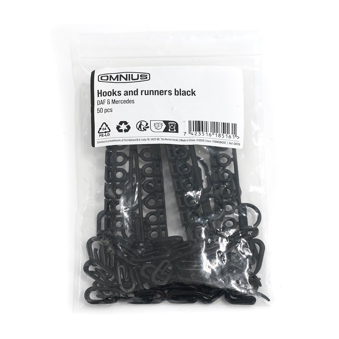 Crochets et glissières Omnius, noir, pour DAF et Mercedes, 50 pièces