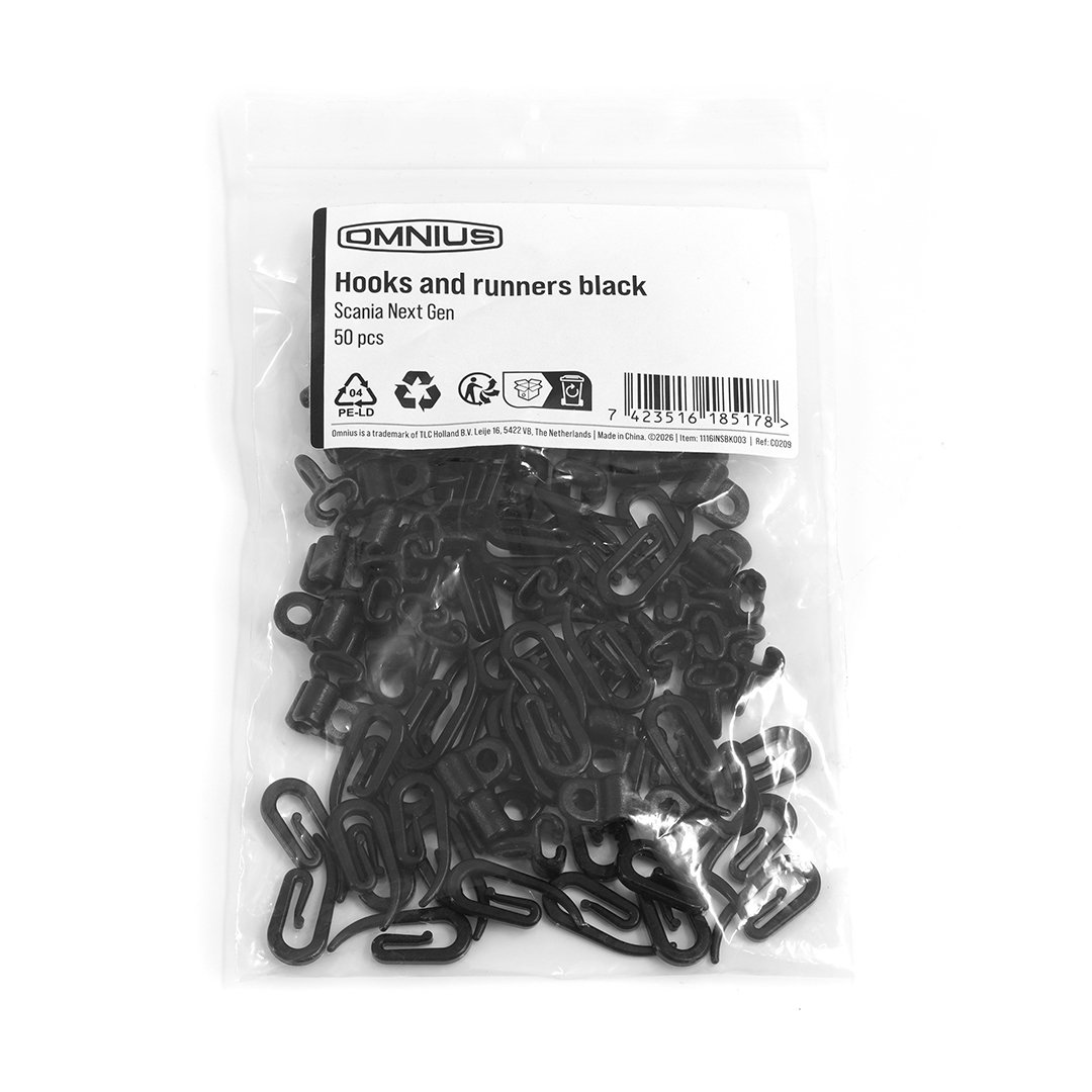 Crochets et glissières Omnius noirs Scania Next Gen, 50 pièces
