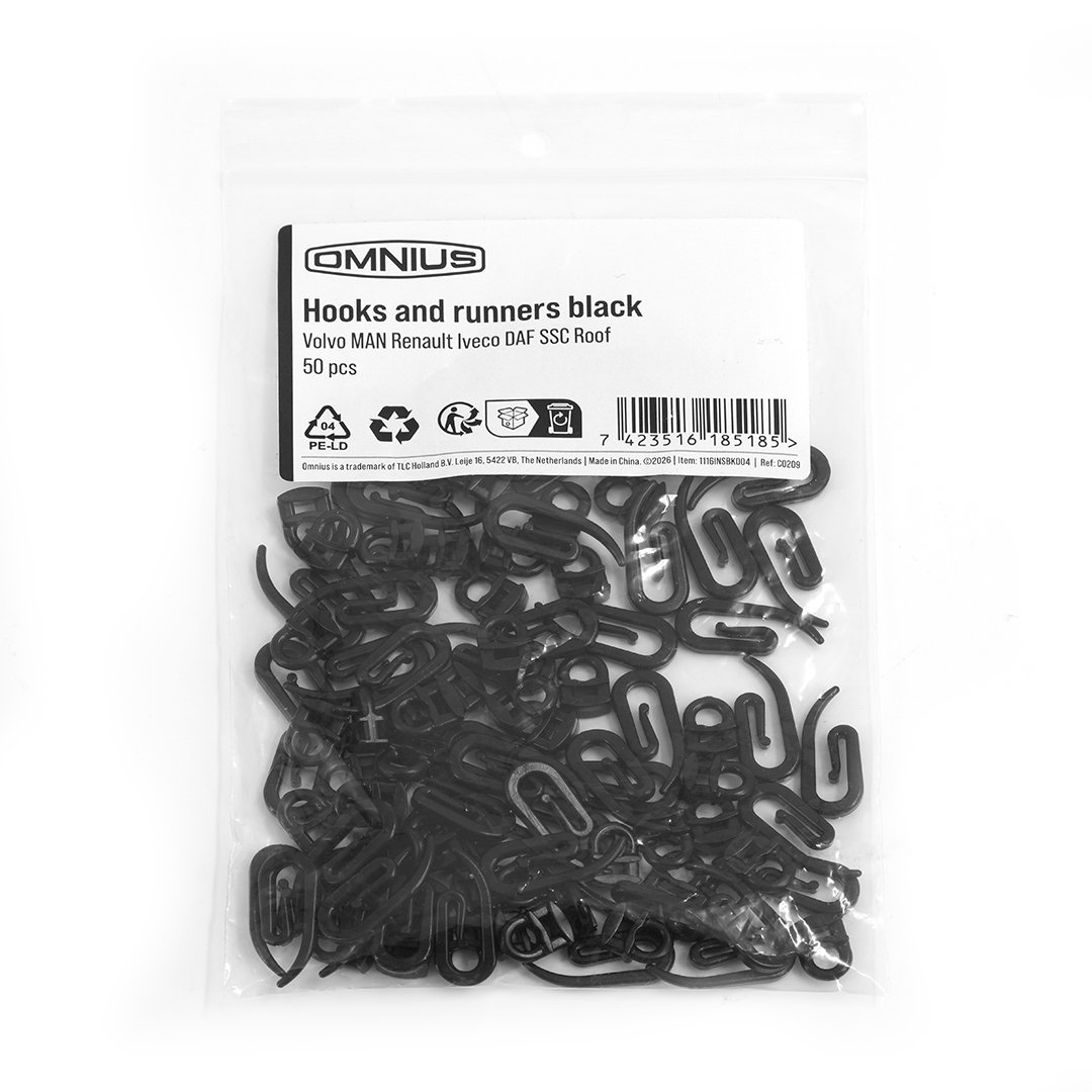 Crochets et glissières Omnius Hooks and Runners Black, universels, 50 pièces
