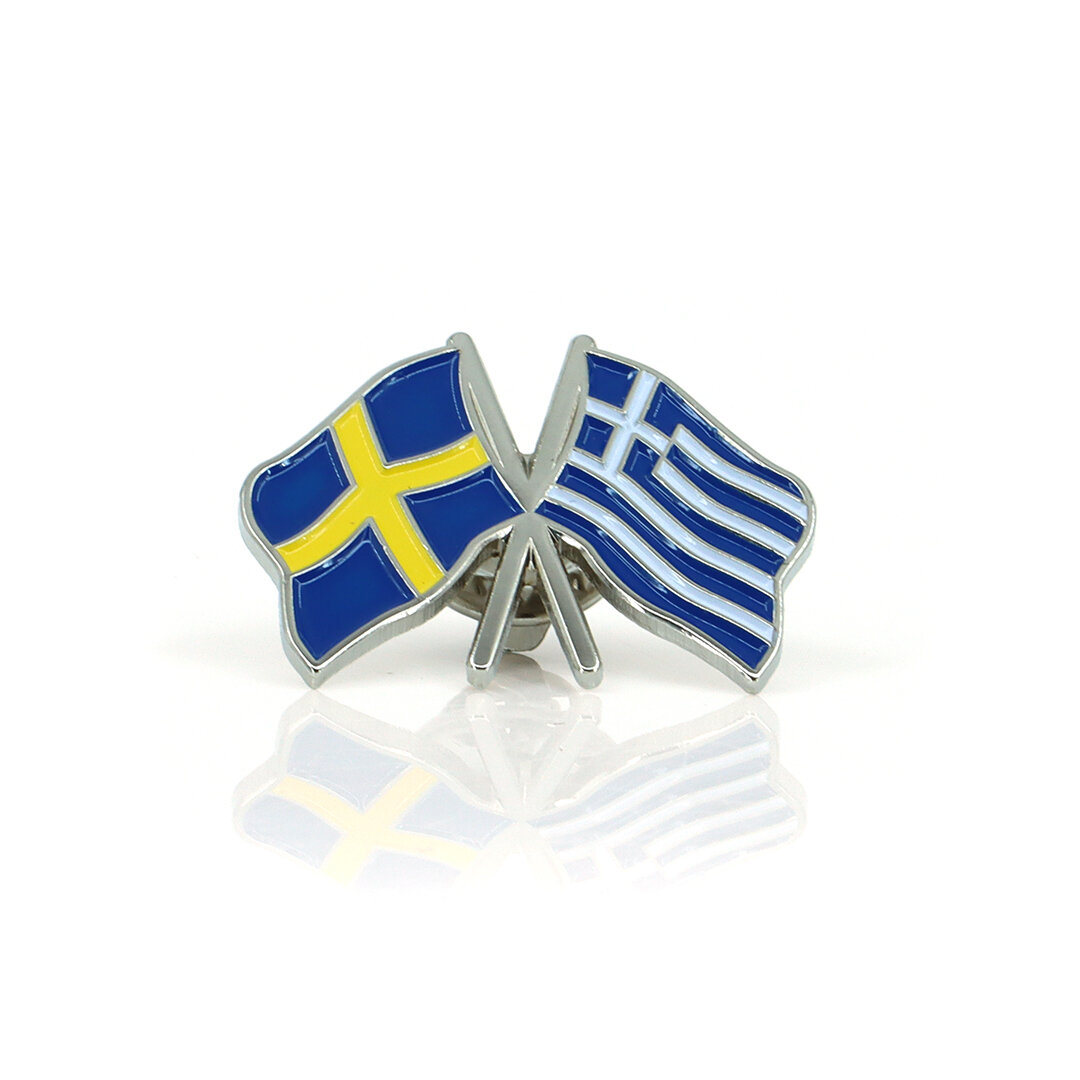 Épingle argentée Suède Grèce 3x2,2 cm