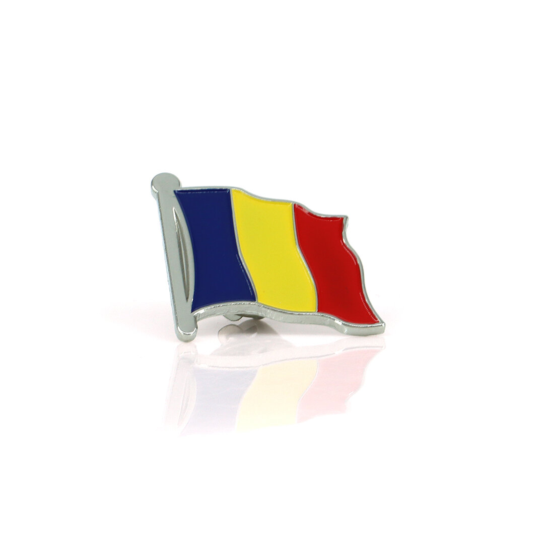 Épingle drapeau argentée Roumanie 2,5x2,5cm