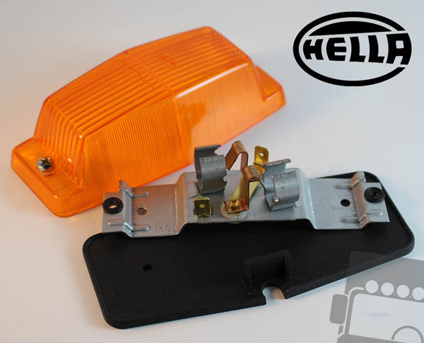 Feu Clignotant Auxiliaire Hella Orange Double Brûleur + Plaque arrière en acier inoxydable