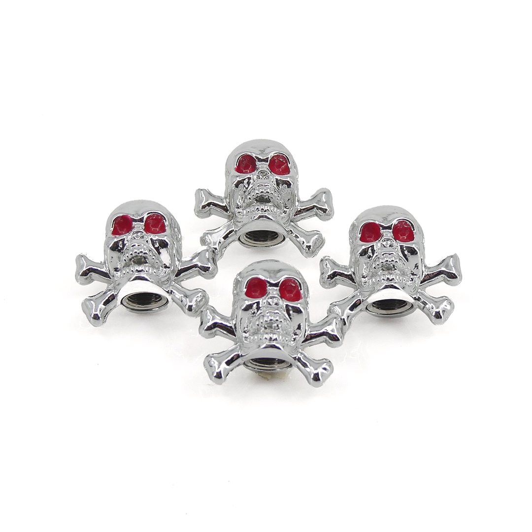 Lot de 4 bouchons de valve UP Chrome « Tête de mort »