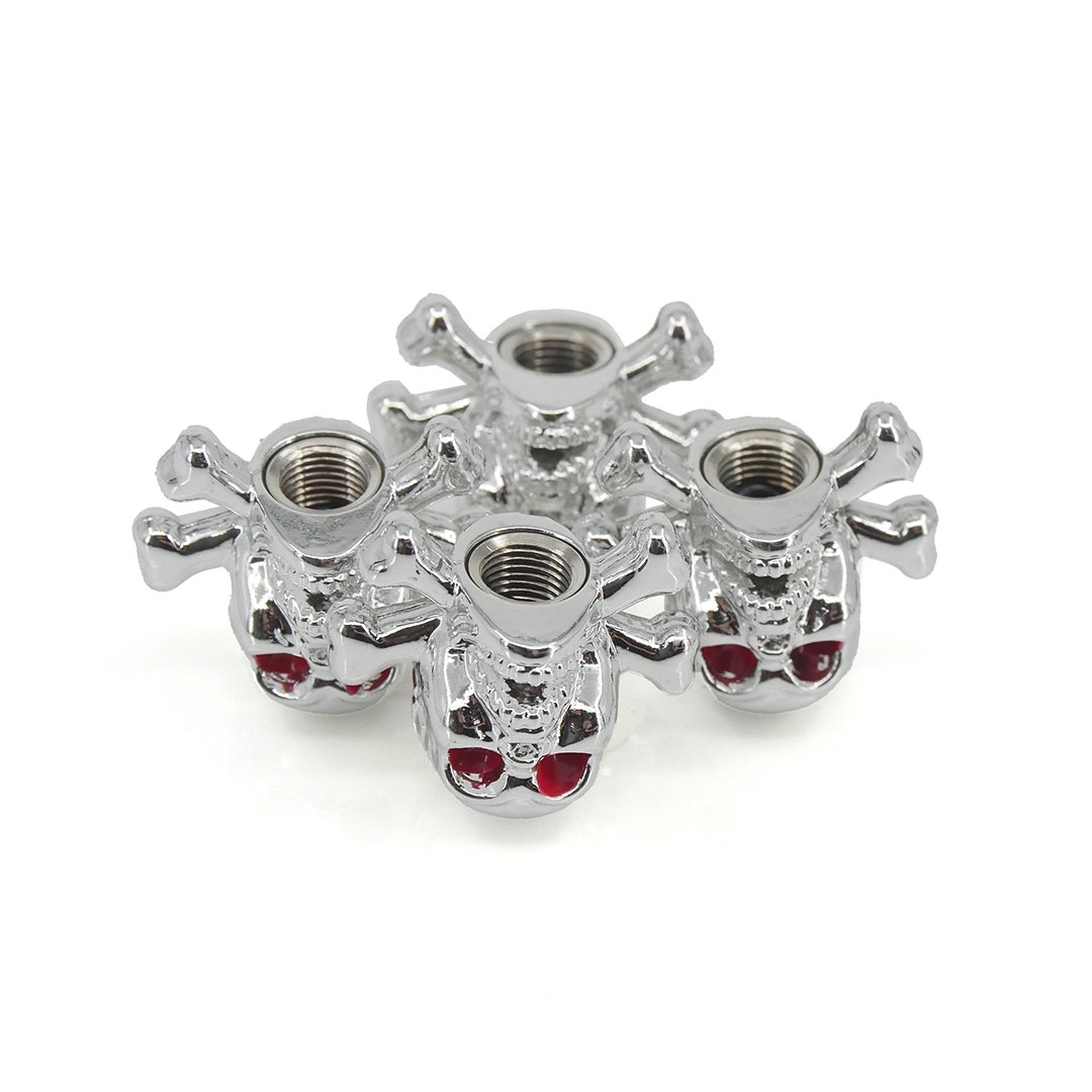 Lot de 4 bouchons de valve UP Chrome « Tête de mort »