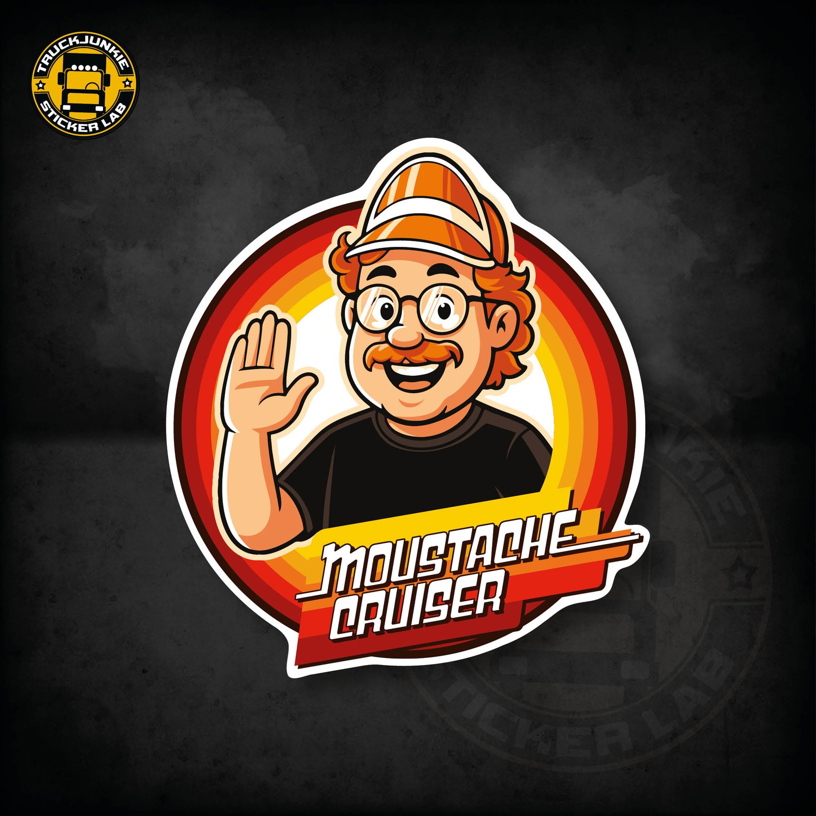 Autocollant Moustache Cruiser Portrait Cartoon Logo