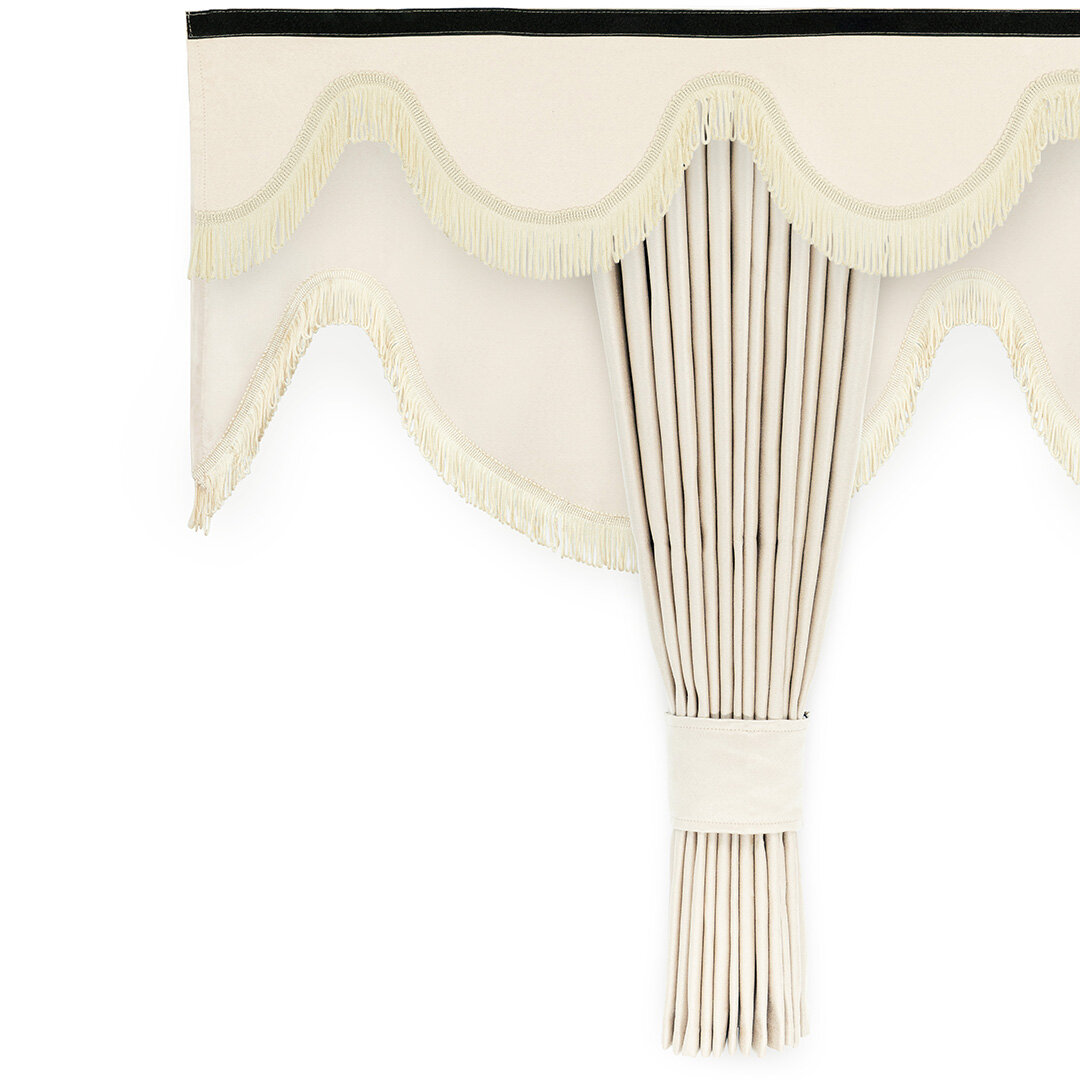 Set base tenda laterale, nastro finestra e tenda a 3 archi – frange crema e beige