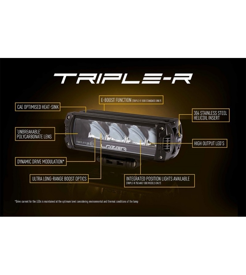 LAZER Triple-R 750 Led Faretto Nero Con Luce Di Posizione 230mm