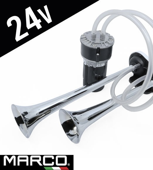 Klaxon à air 24V style napolitain avec compresseur électrique 113 dB trompettes en métal chromé