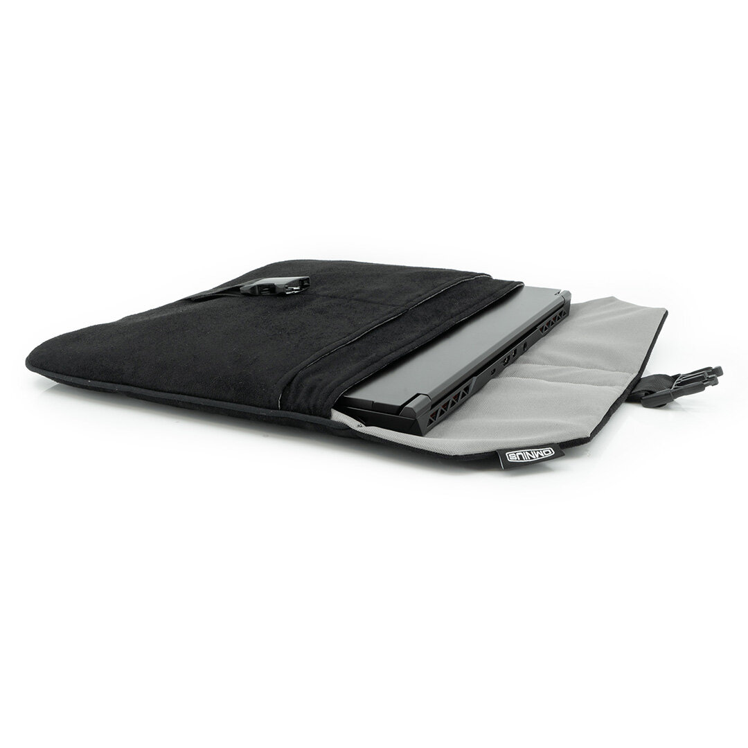 Support pour ordinateur portable Omnius 16 pouces noir aspect Alcantara fermeture à clip