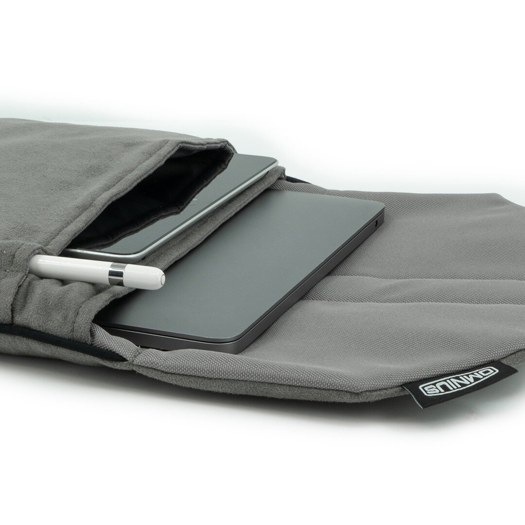 Support pour ordinateur portable Omnius 14 pouces gris aspect Alcantara fermeture à clip