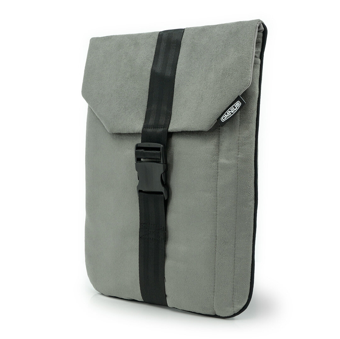 Support pour ordinateur portable Omnius 14 pouces gris aspect Alcantara fermeture à clip