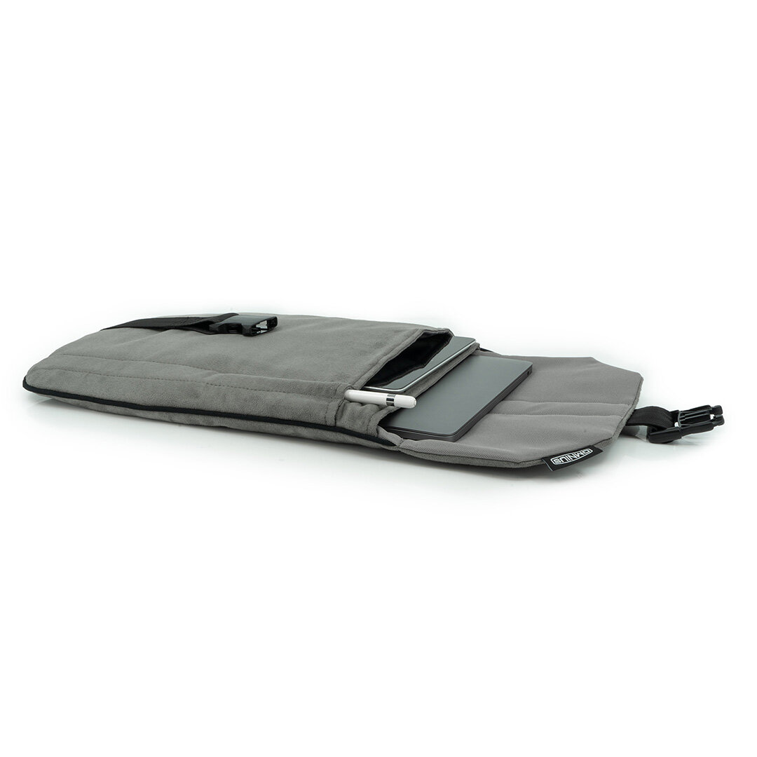 Support pour ordinateur portable Omnius 14 pouces gris aspect Alcantara fermeture à clip