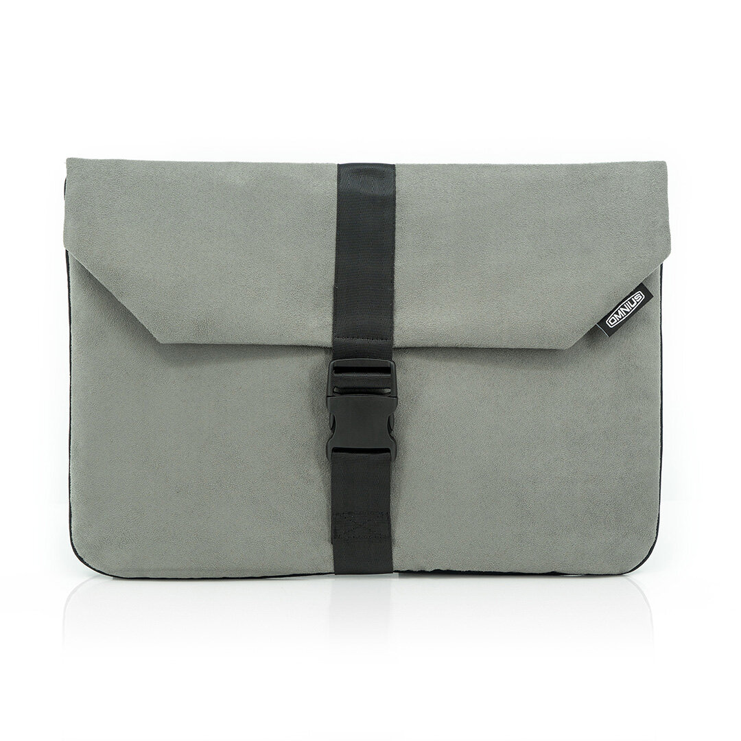 Support pour ordinateur portable Omnius 16 pouces gris aspect Alcantara fermeture à clip