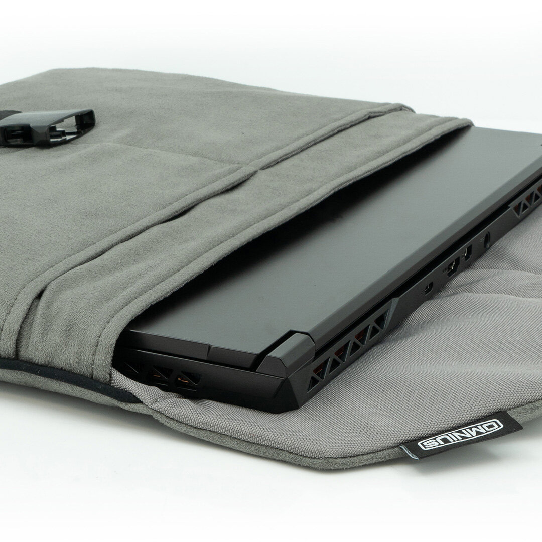 Support pour ordinateur portable Omnius 16 pouces gris aspect Alcantara fermeture à clip