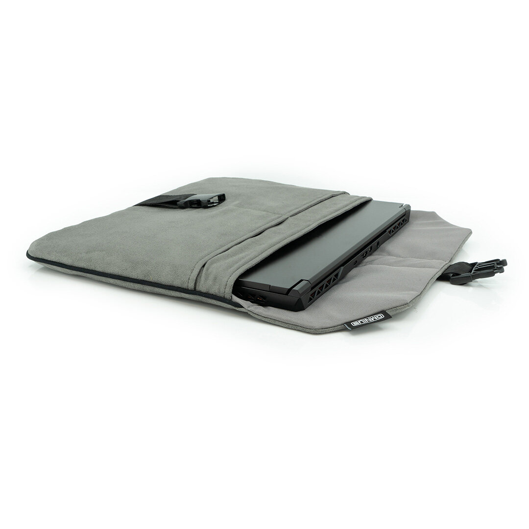 Support pour ordinateur portable Omnius 16 pouces gris aspect Alcantara fermeture à clip