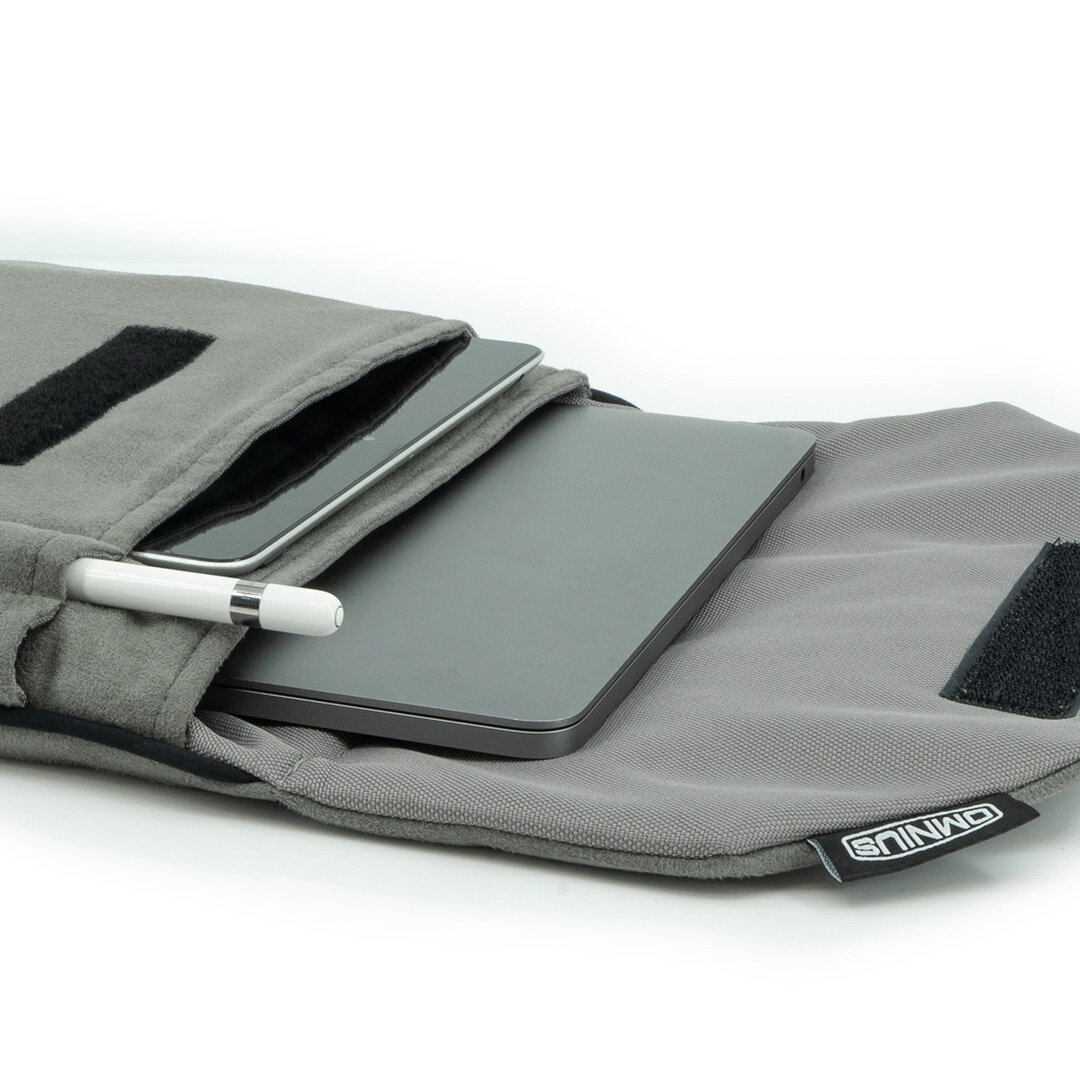 Support pour ordinateur portable Omnius 14 pouces gris aspect Alcantara fermeture Velcro