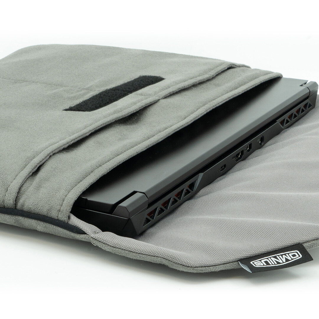 Housse d'ordinateur portable Omnius 16 pouces gris aspect Alcantara fermeture velcro