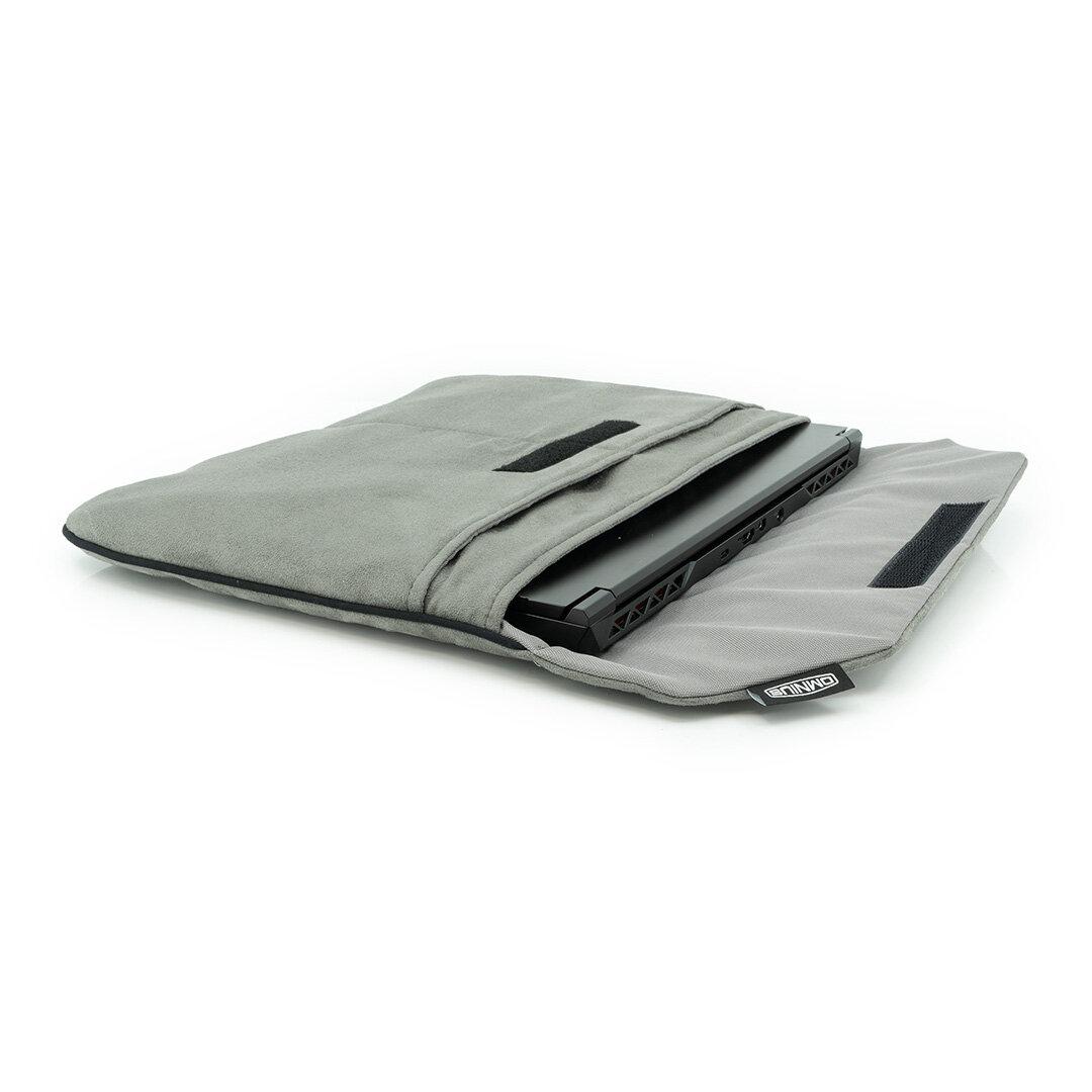 Housse d'ordinateur portable Omnius 16 pouces gris aspect Alcantara fermeture velcro