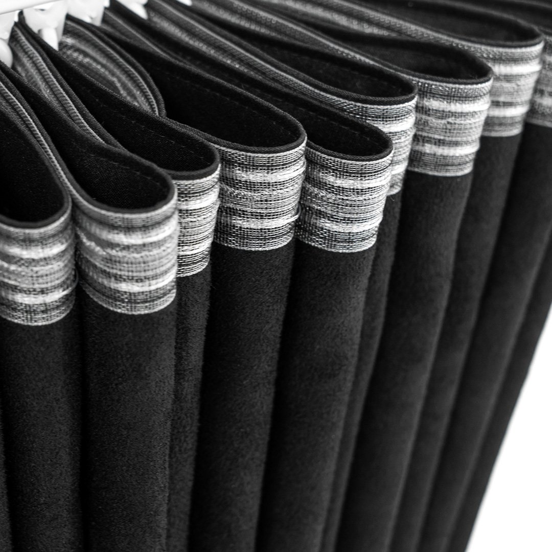 ENSEMBLE DE BASE RIDEAU LATÉRAL, RUBAN POUR FENÊTRE AVANT ET RIDEAU À 3 BURVEFRANGES NOIRES ET BLANCHES