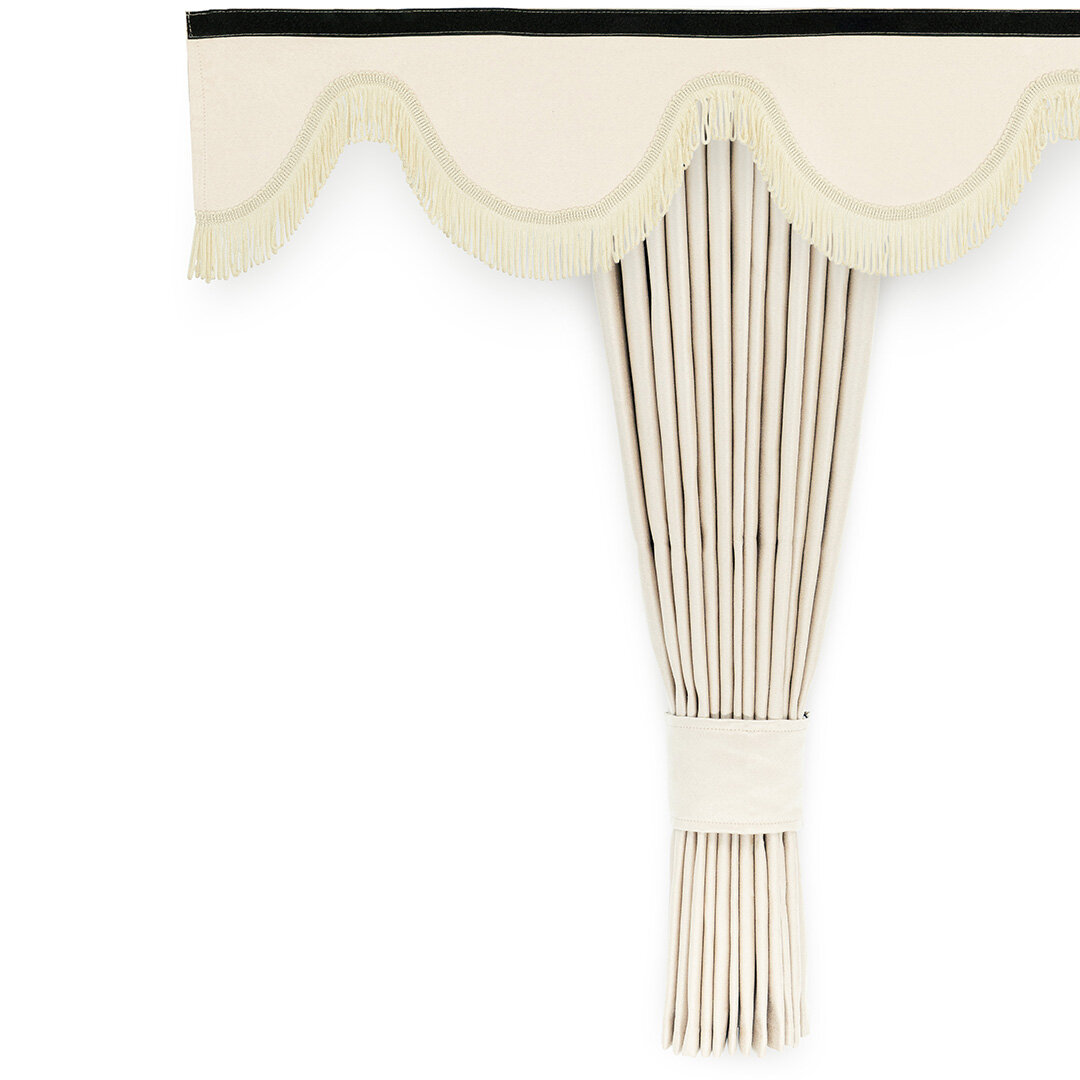 Set di tende Alcantara-Look Set di tende laterali con cinghie di sospensione e fascia per parabrezza con frange 90x225 cm