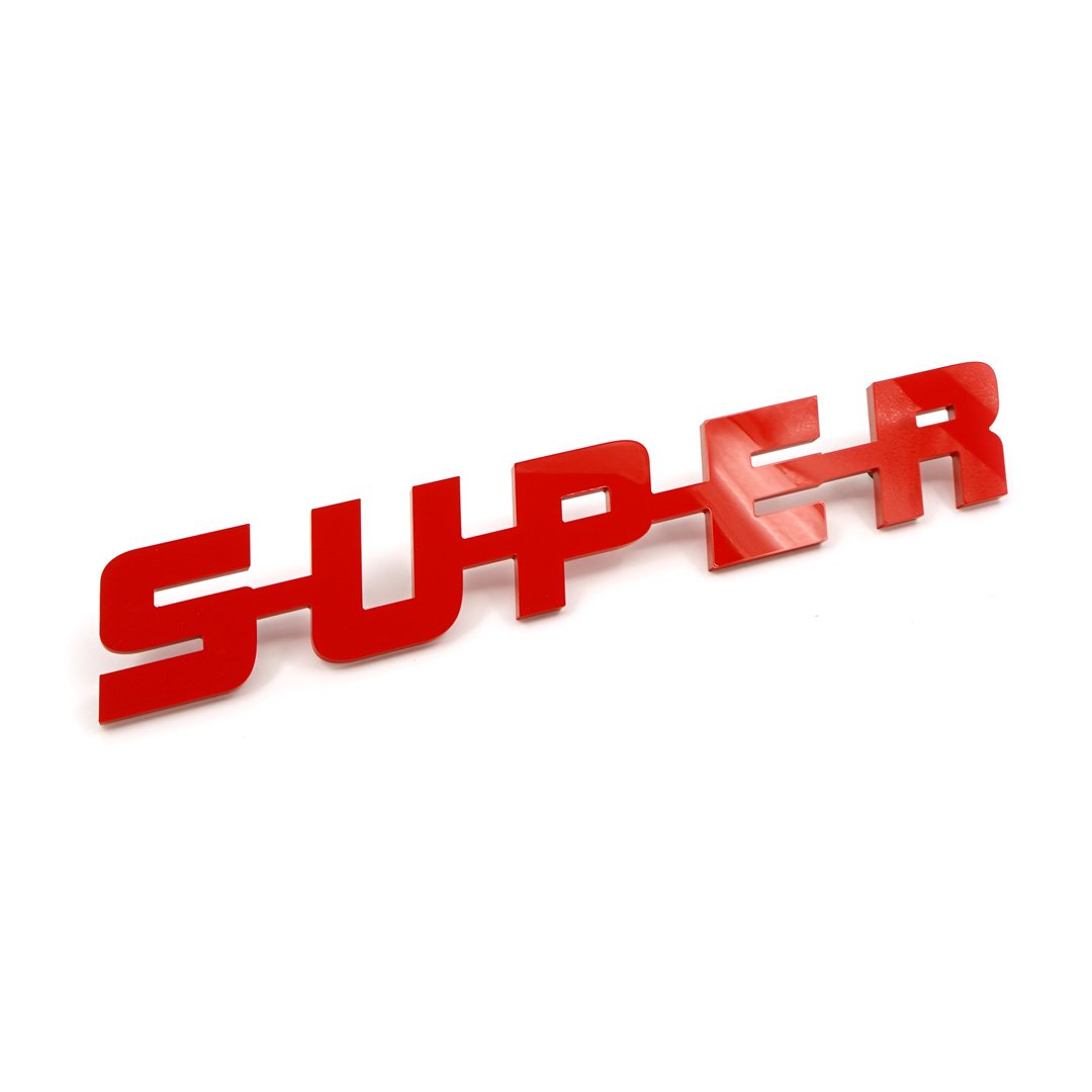 Super Emblem Haute Brillance 45x6 cm 8mm Plastique Dur Avec Rivets Et Matériaux De Montage