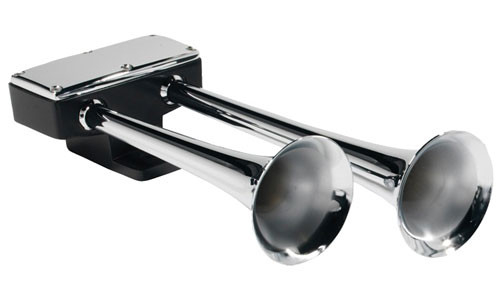 Klaxon HADLEY Air Bully Double Trompe 23cm et 39cm Chrome Noir Laqué
