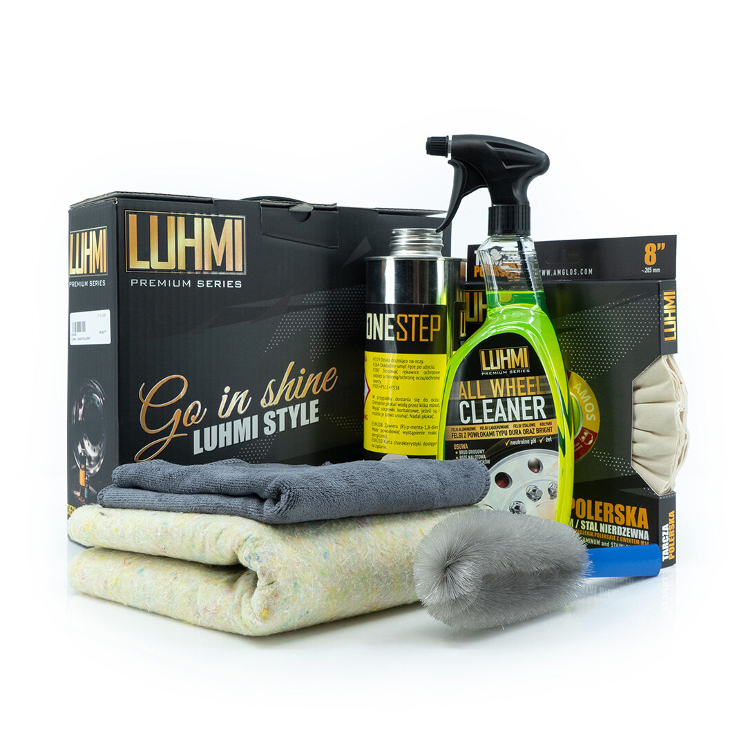 LUHMI Ensemble pour l'entretien des roues avec kit de polissage en 1 étape, nettoyant pour roues et brosse pour jantes