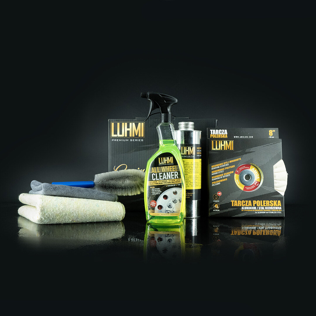 LUHMI Ensemble pour l'entretien des roues avec kit de polissage en 1 étape, nettoyant pour roues et brosse pour jantes