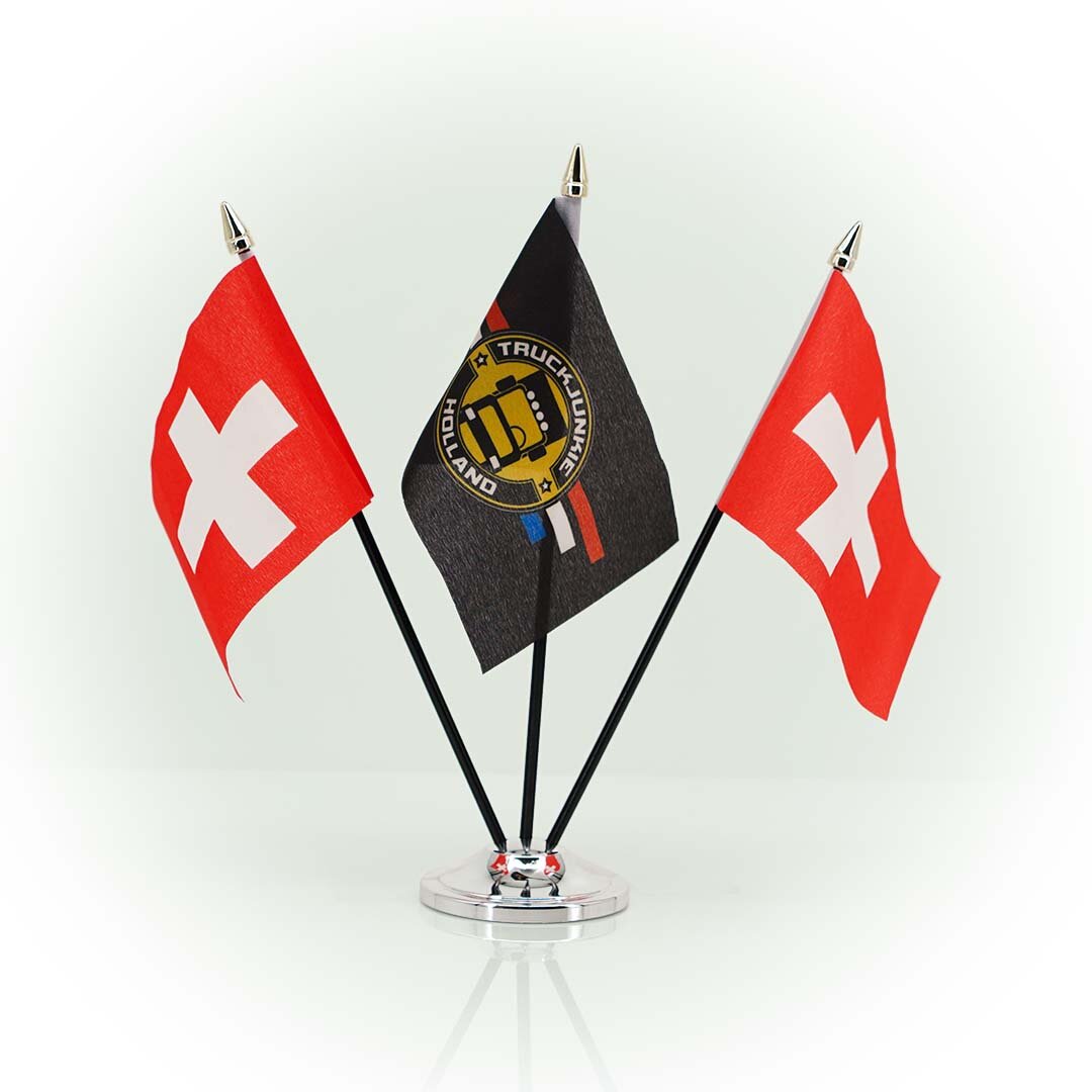 BANDIERA-CH Bandiera 10x15 CM Nero Supporto in Plastica Punta dell'Asta Dorata