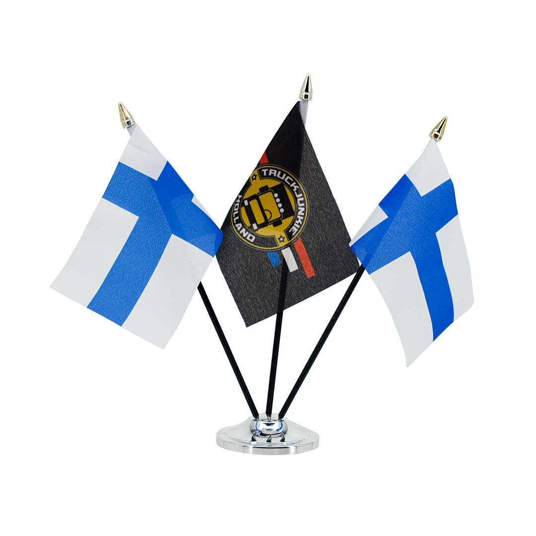 Drapeau-FI Drapeau 10x15cm Support en plastique noir Tête de mât dorée