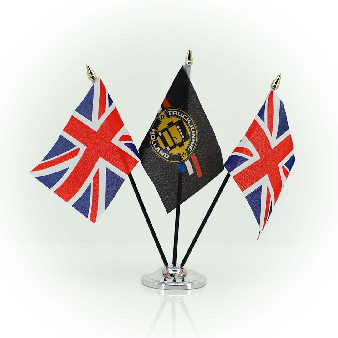 Drapeau-GB Drapeau 10x15cm Support en Plastique Noir Tête de Mât Dorée
