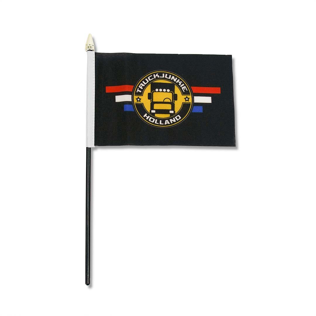 Drapeau FLAG-TJ 10x15cm Support en plastique noir Tête de mât dorée
