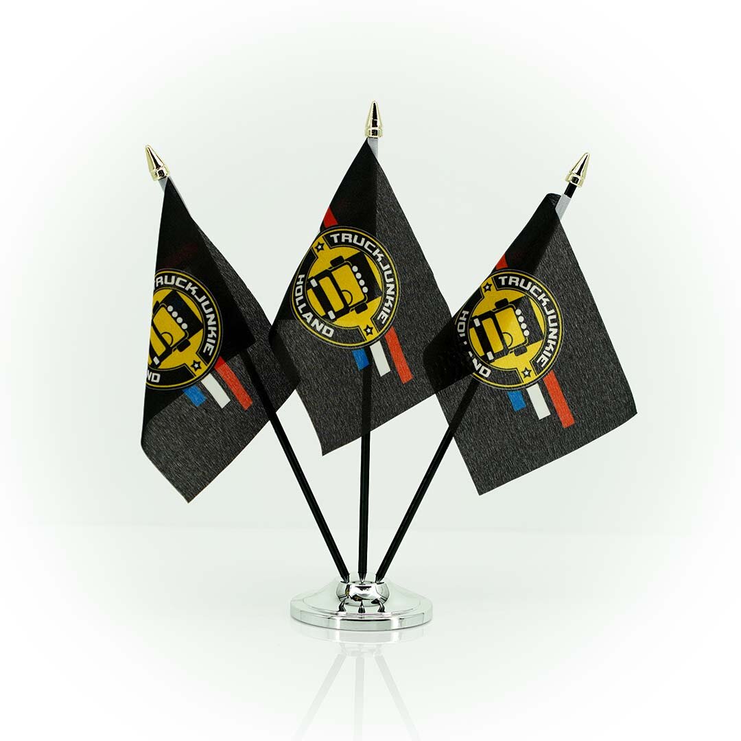 FLAG-TJ Flag 10x15cm Sort Kunststof Stand Guld Farvet Mastetop