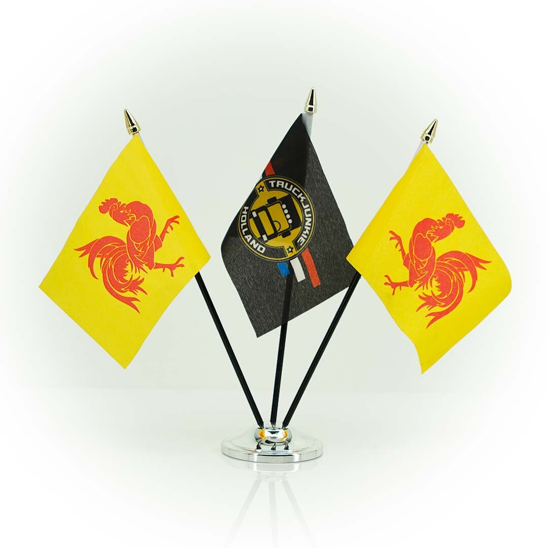 FLAG-WALO Drapeau 10x15cm Support en Plastique Noir Tête de Mât Dorée