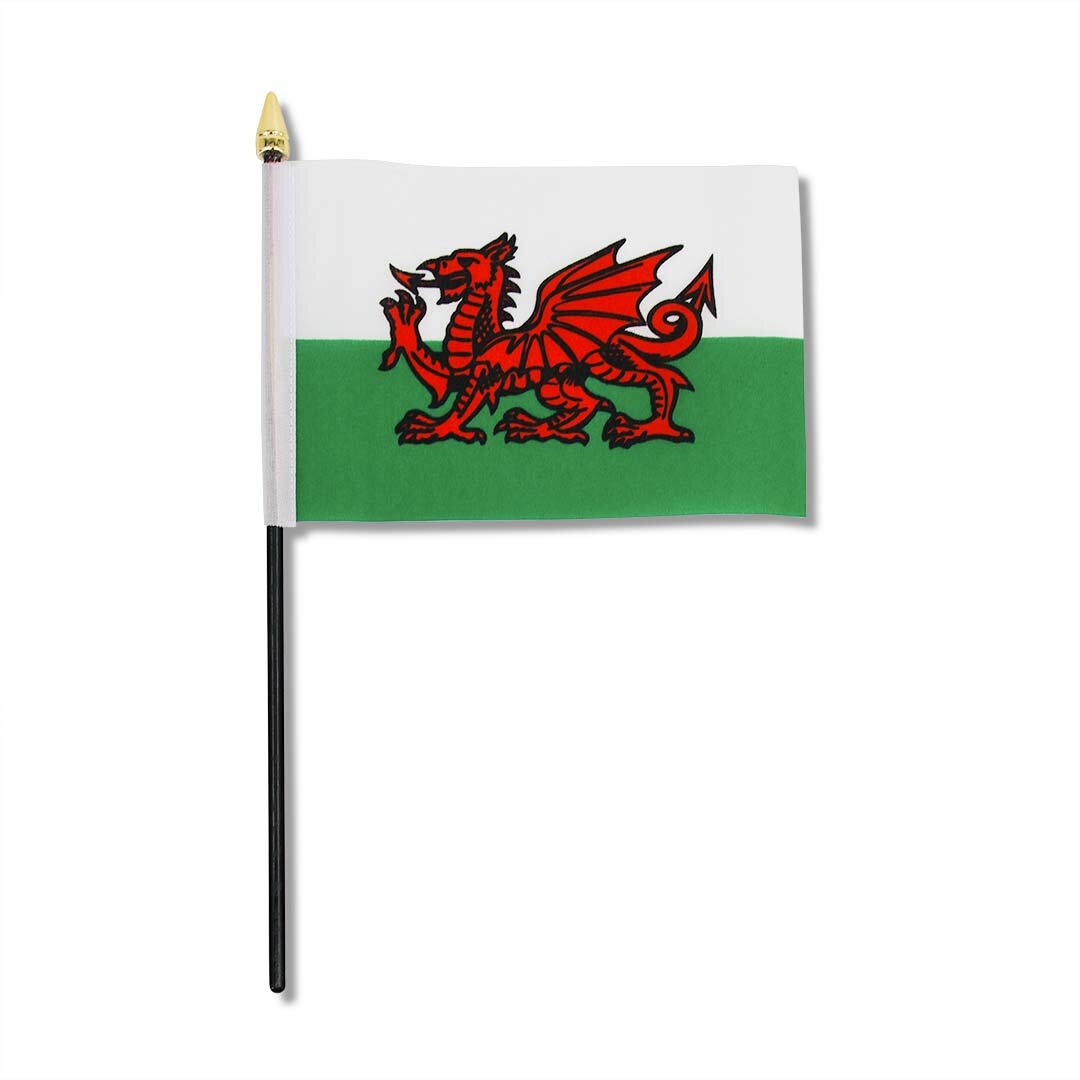 Drapeau FLAG-WAL 10x15cm Support en plastique noir Tête de mât dorée