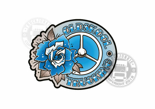 Blauwe Oldskool Truck Sticker 12x10cm