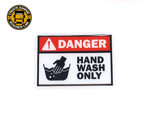 Gevaar Handwas 3D Deluxe Sticker 9cm x 6.5cm