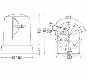 Hella Luce Girevole Alogena Arancione 24V 70W H1 192 RPM ECE R65 Ø155mm