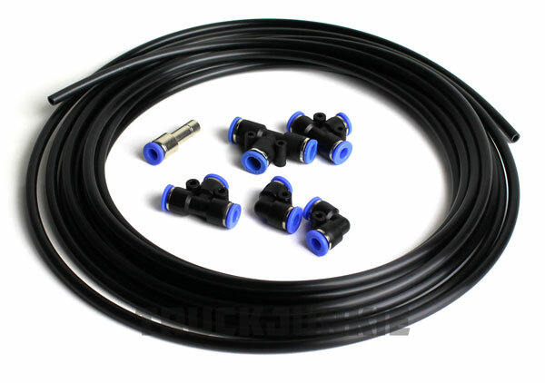 Conduite aérienne 6 mètres 6mm avec adaptateur 6mm à 8mm 2x pièce en L 6mm 2x pièce en T 6mm 1x pièce en T 8mm
