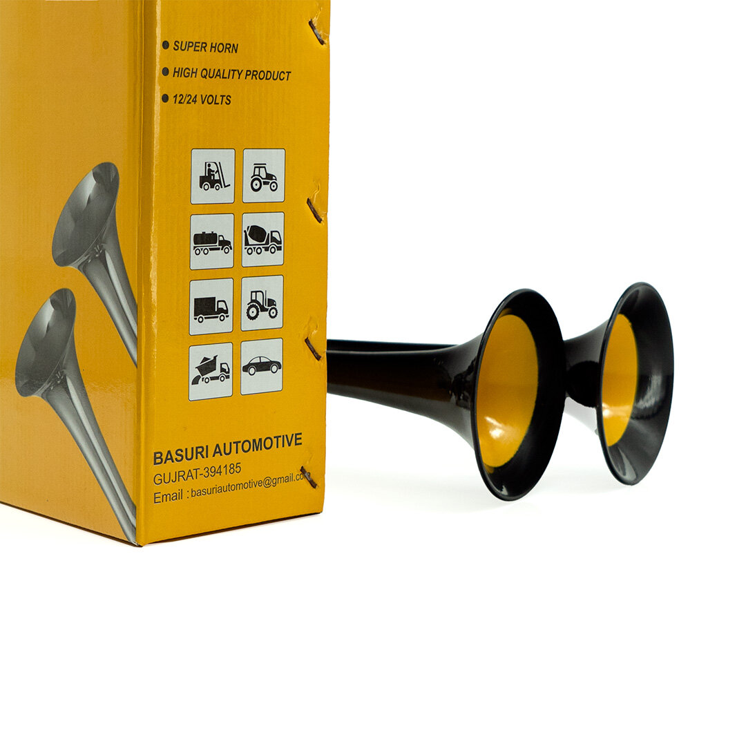 Klaxon à air Basuri 12/24V 12 mélodies 130 dB aluminium noir