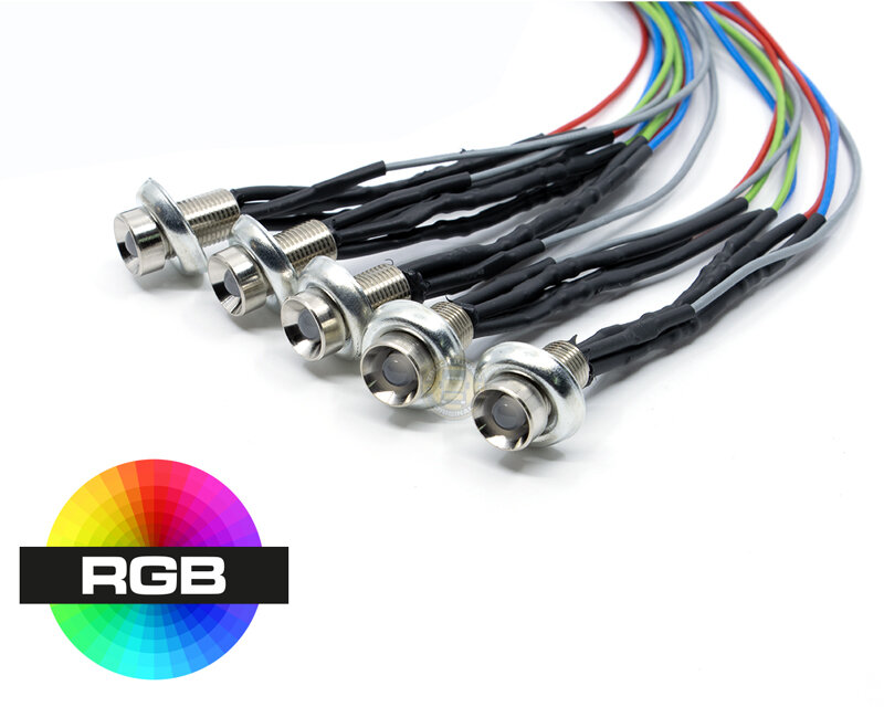 RGB LED 24V 5 Pezzi 5mm Diodo Ø9mm Foro 1m Cavo