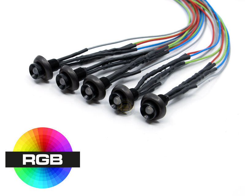RGB LED 24V 5 Pezzi 5mm Diodo Ø9mm Foro 1m Cavo