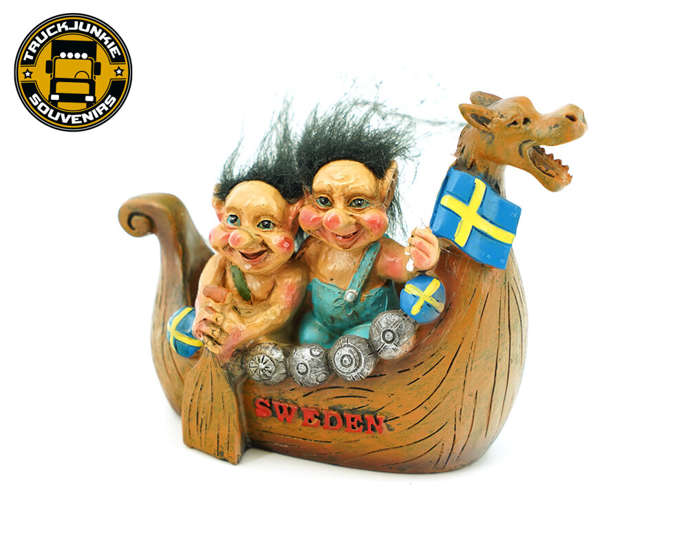 La Boutique de Souvenirs Nordiques Figurine Deux Trolls Dans Un Bateau Viking 14CM