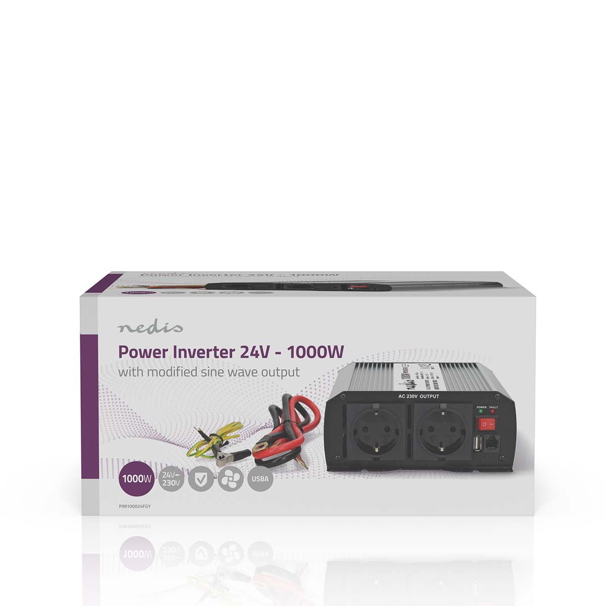Nedis Onduleur Onde Sinusoïdale Modifiée 24V 1000W Puissance de Crête 2000W