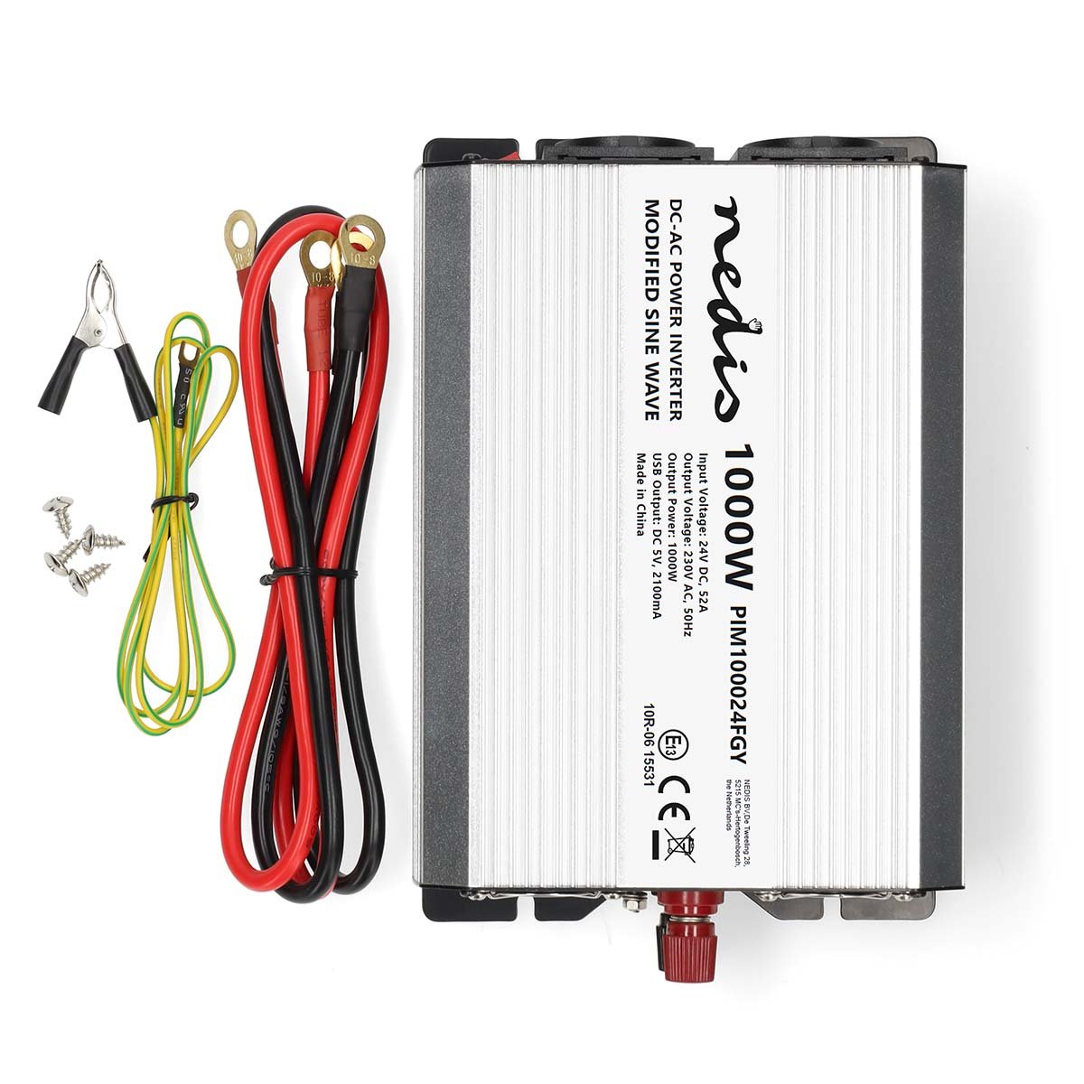 Nedis Onduleur Onde Sinusoïdale Modifiée 24V 1000W Puissance de Crête 2000W