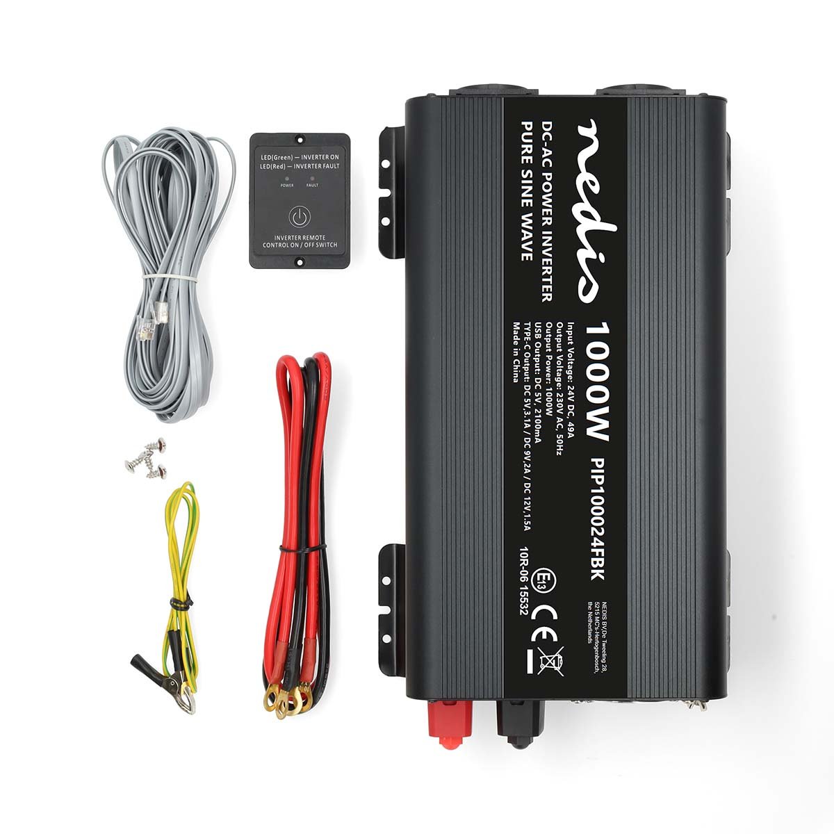 Nedis Onduleur Sinusoïdal Pur 24V 1000W Puissance de Crête 2000W