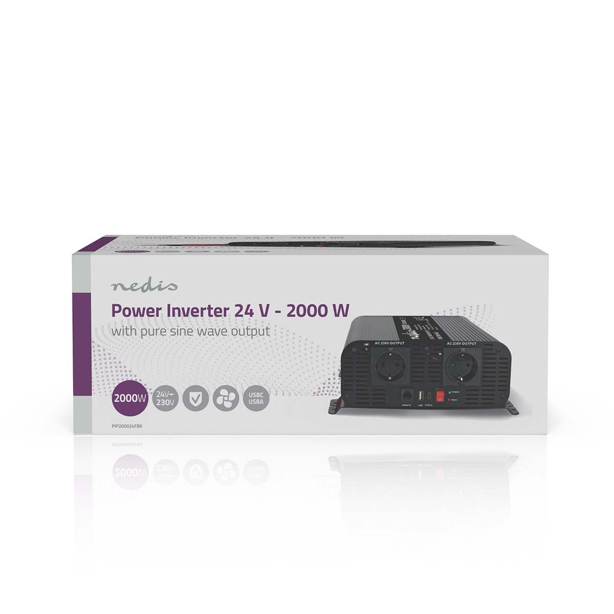Onduleur à onde sinusoïdale pure Nedis 24V 2000W Puissance de crête 4000W