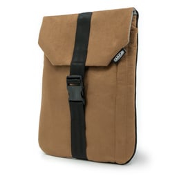 Support pour ordinateur portable Omnius 14 pouces aspect alcantara marron fermeture à clip