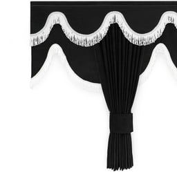 ENSEMBLE DE BASE RIDEAU LATÉRAL, RUBAN POUR FENÊTRE AVANT ET RIDEAU À 3 BURVEFRANGES NOIRES ET BLANCHES