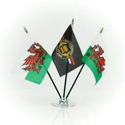 Drapeau FLAG-WAL 10x15cm Support en plastique noir Tête de mât dorée